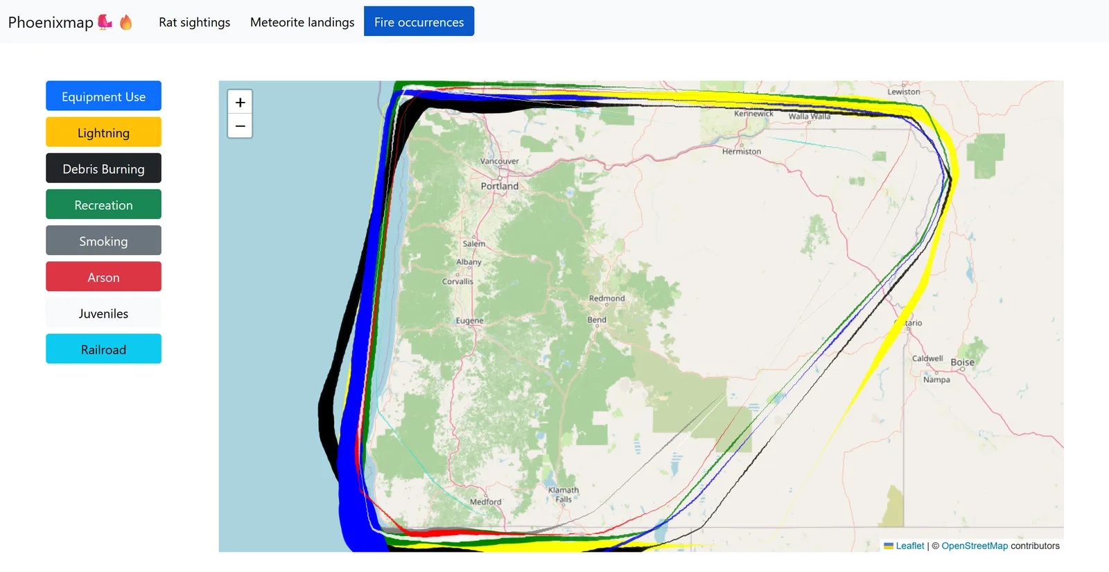 Phoenixmap geospatial visualization showing fire occurrence flows